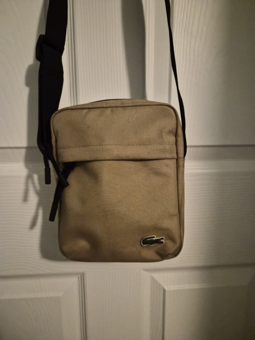 Lacoste Unisex Tan Messenger Crossbody with Adjustable Black Strap